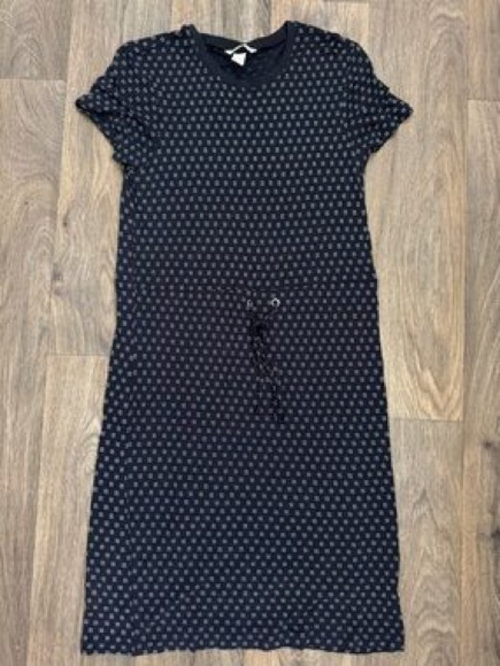 Short Sleeve Navy Printed Midi Dress